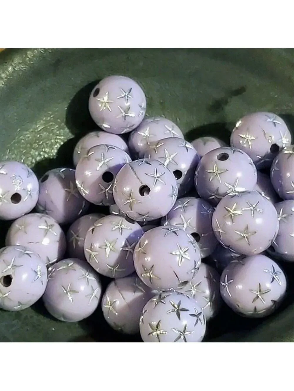 10 Vintage Retro Lavender Silver Stars 12mm Round Acrylic Shabby Chic Beads